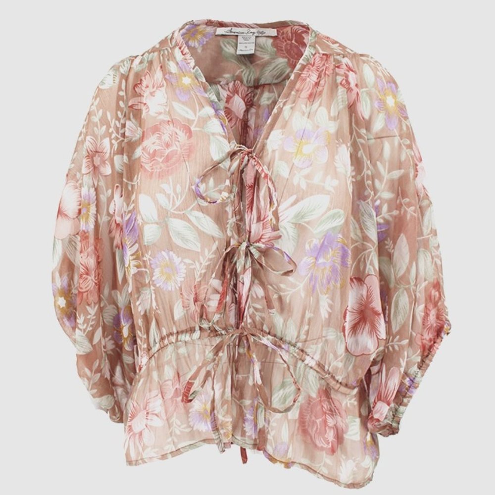 American Rag Boho Floral Tie Lounge Blouse | Small